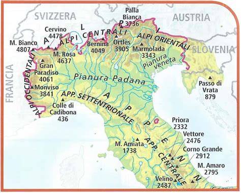 mappa delle Alpi italiane e svizzere
